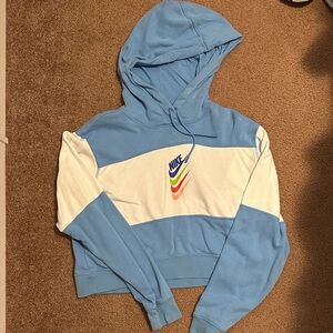 Nike Women's Blue and White Colorblock Hoodie